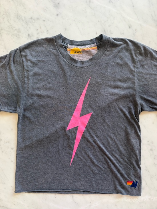 Aviator Nation Tops - Gently worn Aviator Nation Women’s Charcoal Gray Tee with Lightning Bolt size S